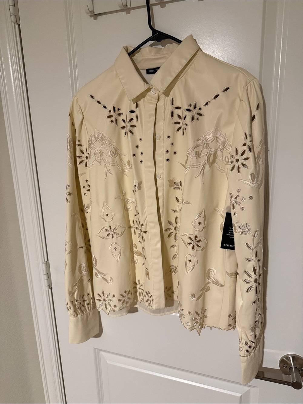Boston Proper Cream Eyelet Embroidered Button-Down Shirt